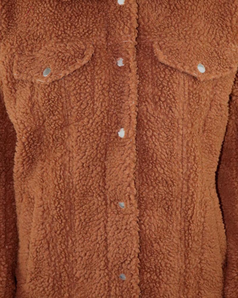 Faux Fur Flap Pocket Button Up Coat-yoyobikini