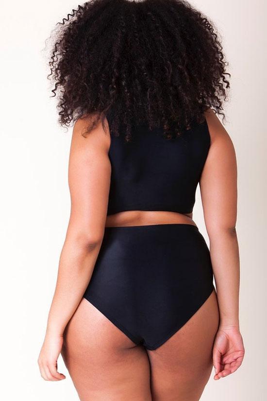 Plus Size Contrast Striped High Waisted Crop Bikini Swimsuit - Two Piece Set-yoyobikini