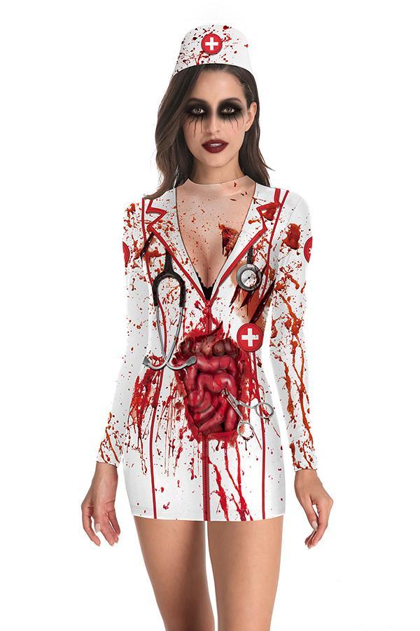 Creepy Bloody Internal Organs Print Halloween Costume White-yoyobikini