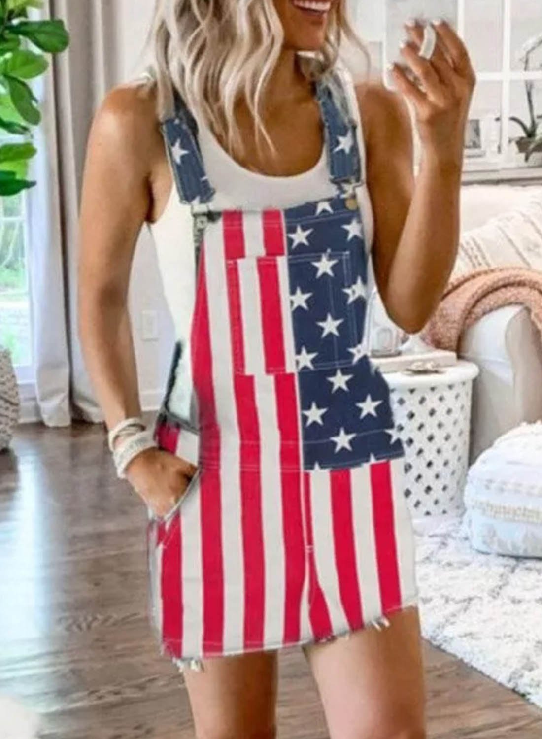 Women's Overalls Denim Flag Overalls-yoyobikini