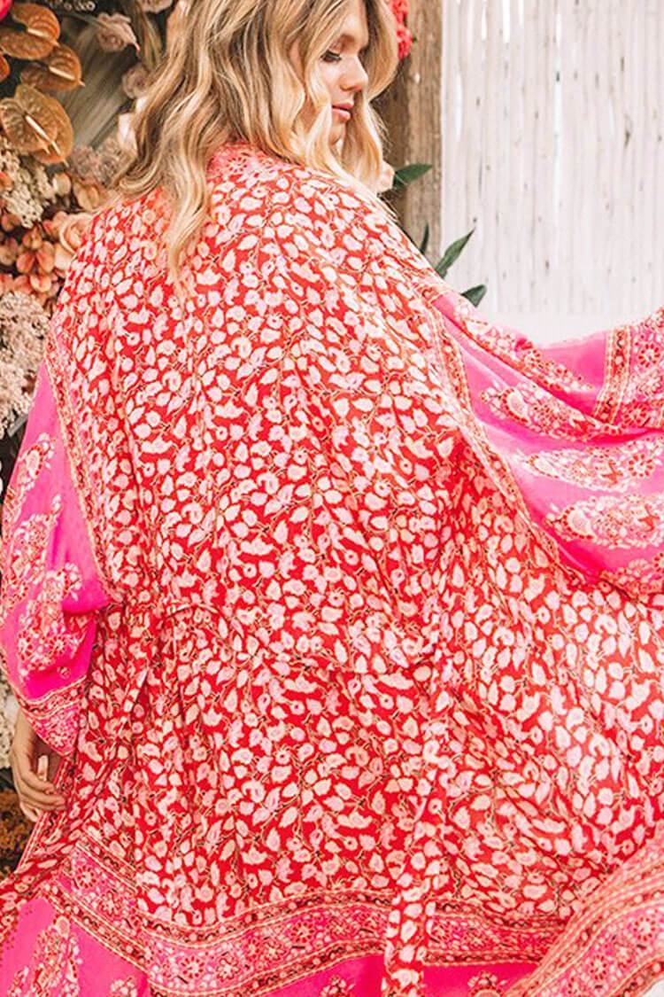 Boho Floral Kimono Maxi Chiffon Cover Up-yoyobikini