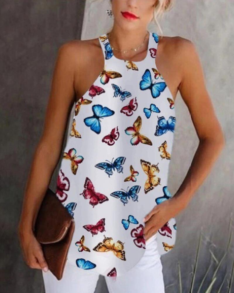 Butterfly Print Halter Top-yoyobikini