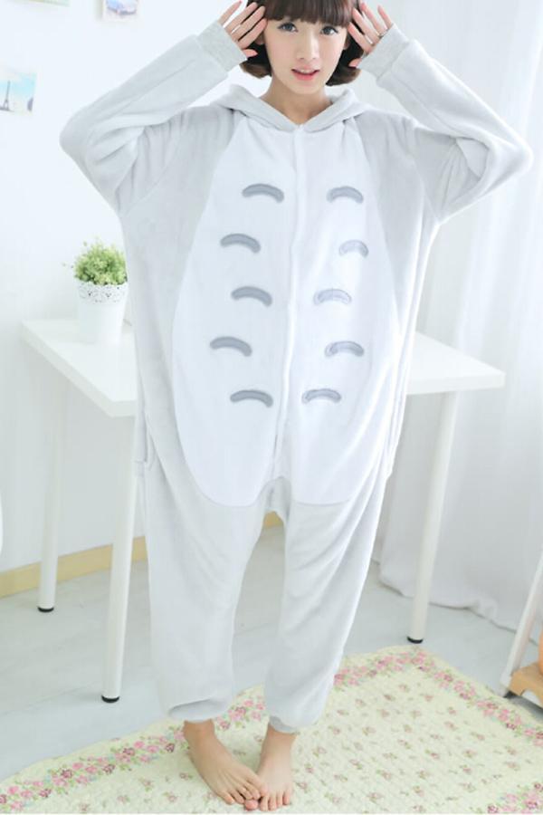 Gray Cute Pajamas Comfortable Flannel Totoro Jumpsuit Costume-yoyobikini