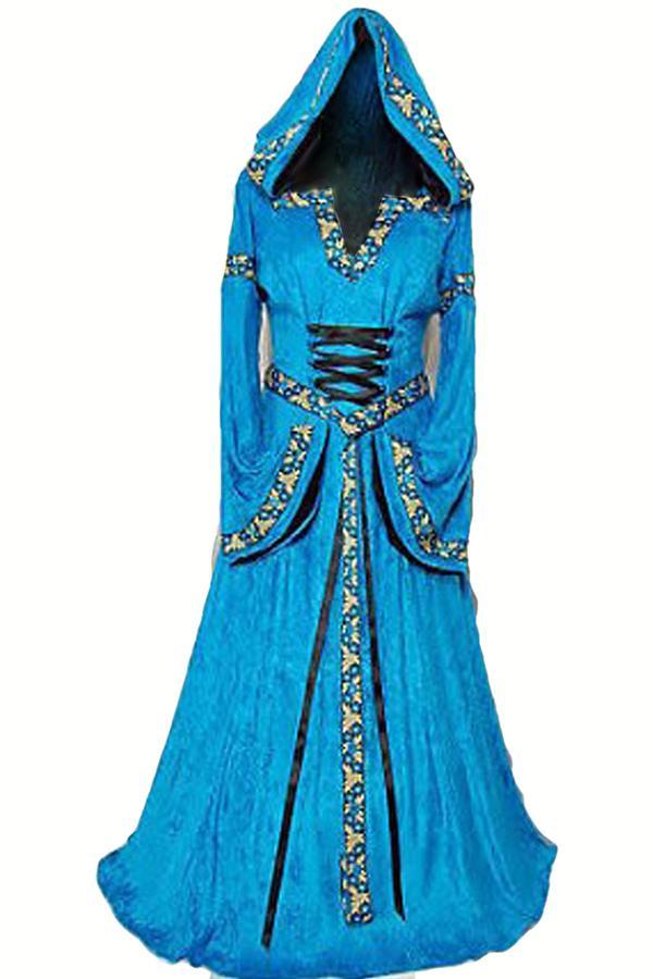 Blue Womens Medieval Queen Dress Renaissance Halloween Costume-yoyobikini