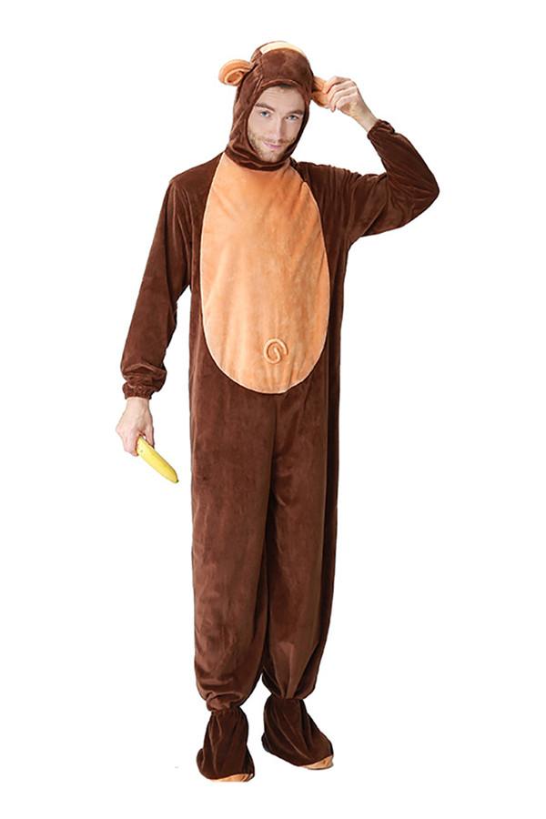 Cute Mens Cartoon Halloween Onesies Pajamas Monkey Costumes Brown-yoyobikini