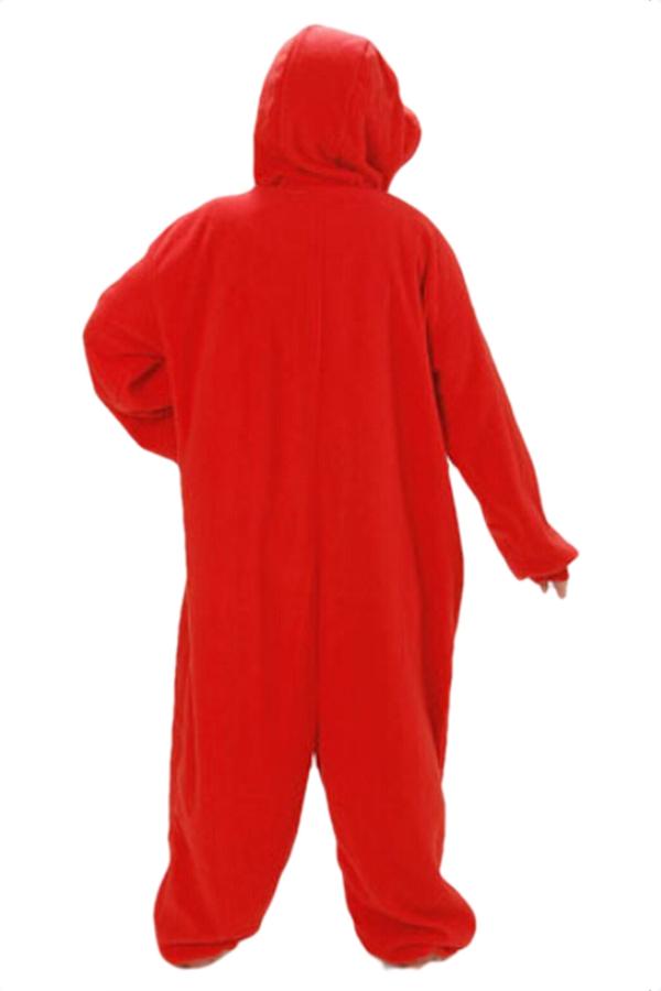 Red Womens Flannel Sesame Street Elmo Pajamas Halloween Jumpsuit Costume-yoyobikini