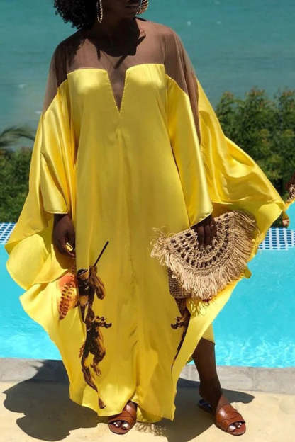 Loose Swing Color Contrast Maxi Dress-yoyobikini