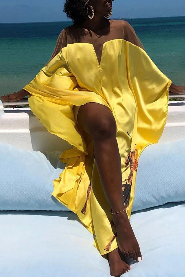 Loose Swing Color Contrast Maxi Dress-yoyobikini