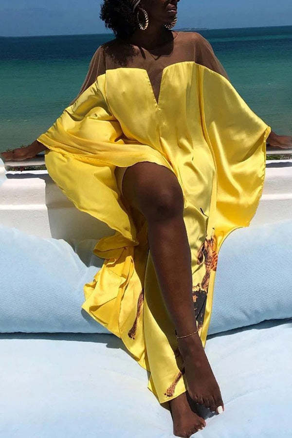 Loose Swing Color Contrast Maxi Dress-yoyobikini