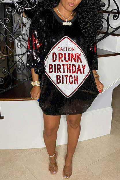 Fashion Sequin Loose Half Sleeve Tee Mini Dress