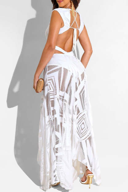 Sexy Sleeveless Deep V Neck Backless Lace-Up Cutout Maxi Dress