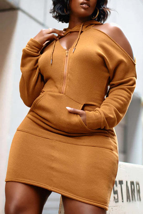 On-trend Cutout Off The Shoulder Long Sleeve Mini Hooded Dress-yoyobikini