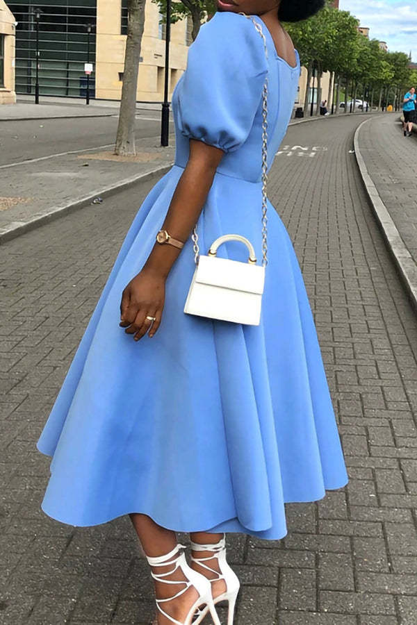 Fashion Evening Dress Puff Sleeve Dress-yoyobikini