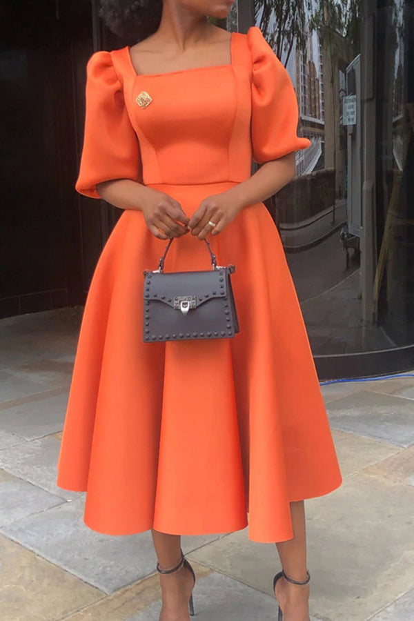 Fashion Evening Dress Puff Sleeve Dress-yoyobikini