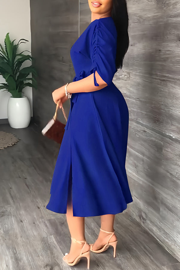 Fashion One-word Neck Waist Loose Swing Slit Casual Dress-yoyobikini