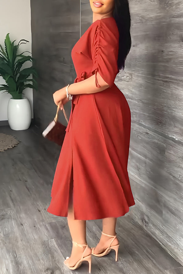 Fashion One-word Neck Waist Loose Swing Slit Casual Dress-yoyobikini