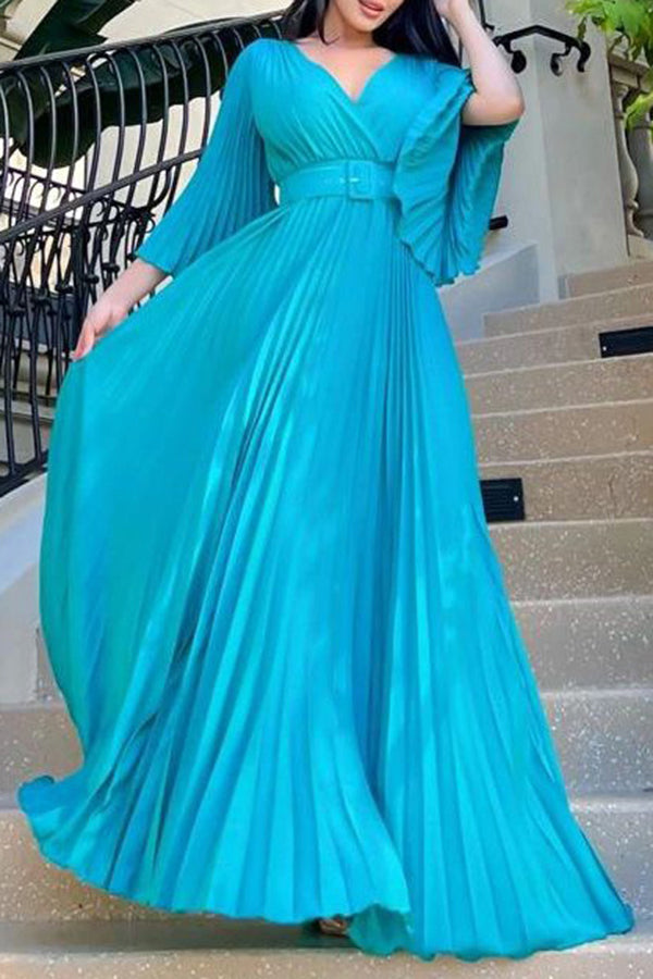 Fashion V-Neck Sexy Pleated Pleated Dress-yoyobikini