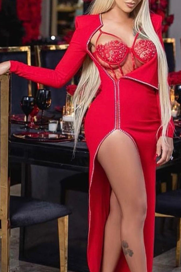 Fashion Sexy Nightclub Lady Irregular Long Sleeve Dress-yoyobikini
