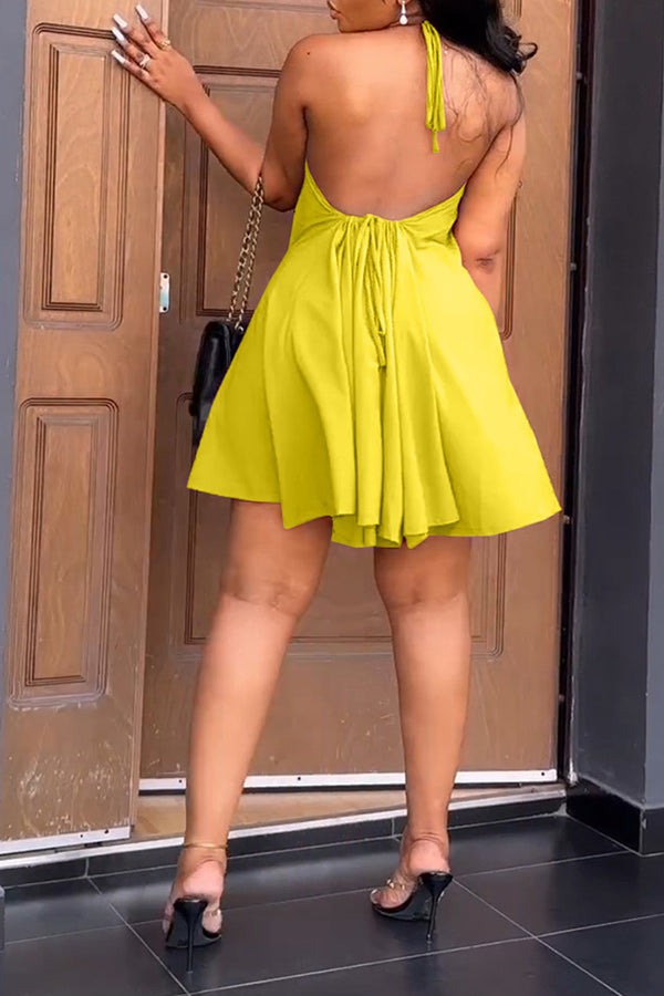 Fashion Halter Neck Strap Sexy Backless Dress-yoyobikini