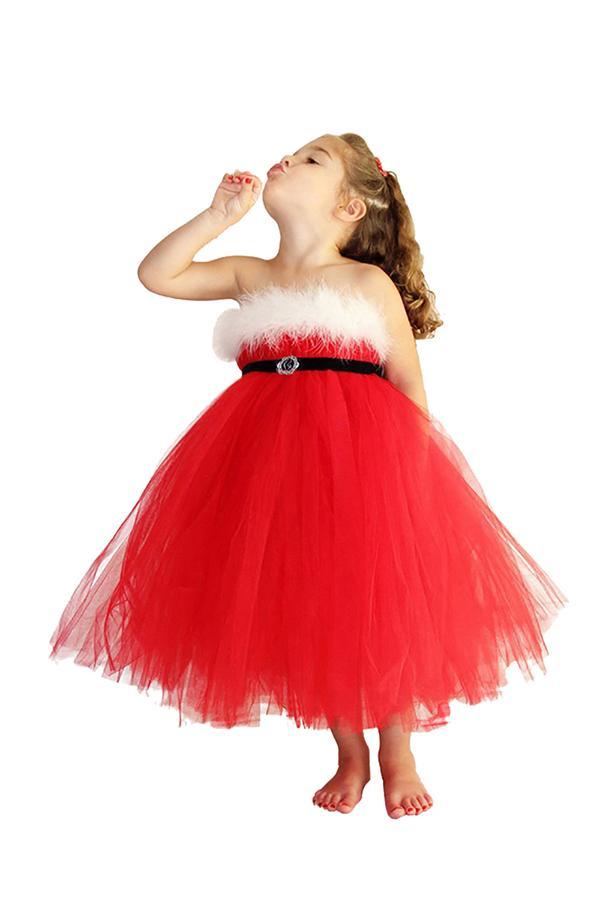 Fashion Kids Girls Off Shoulder Fancy Christmas Costume Santa Dress Red-yoyobikini