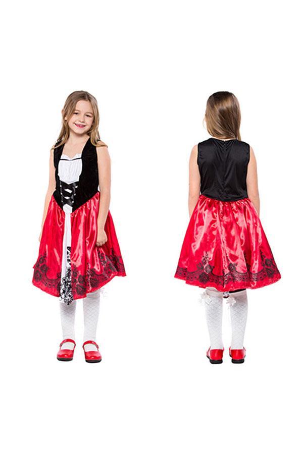 Sleeveless Dress Halloween Little Red Riding Hood Costume For Girls-yoyobikini