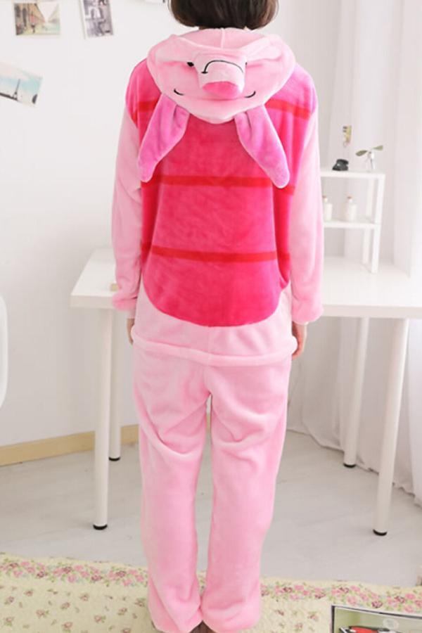 Pink Cute Ladies Comfortable Flannel Pajamas Piglet Jumpsuit Costume-yoyobikini