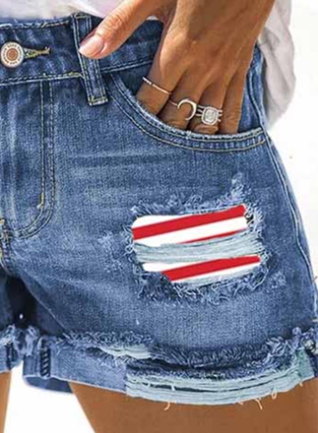 Women's Shorts Flag Print Mid Waist Denim Shorts-yoyobikini