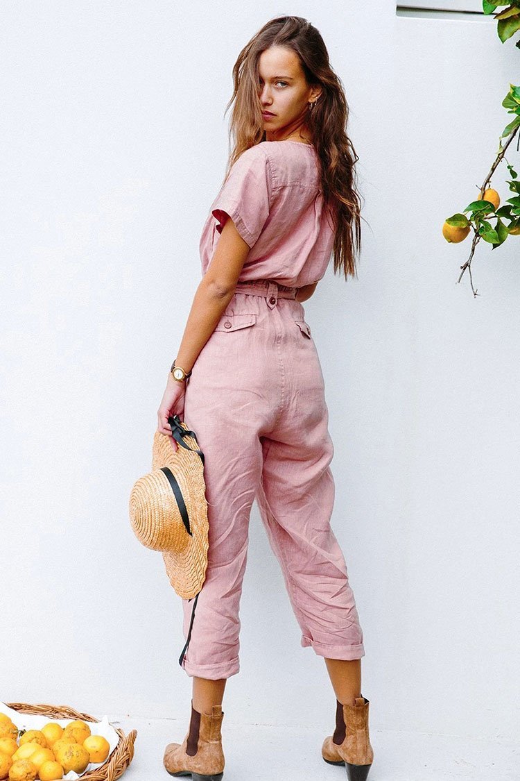 Belted Sleeved Cargo Jumpsuits-yoyobikini