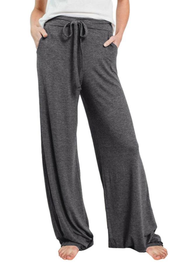 Women's Pajama Lounge Pants Solid Drawstring Loose Wide Leg Pants