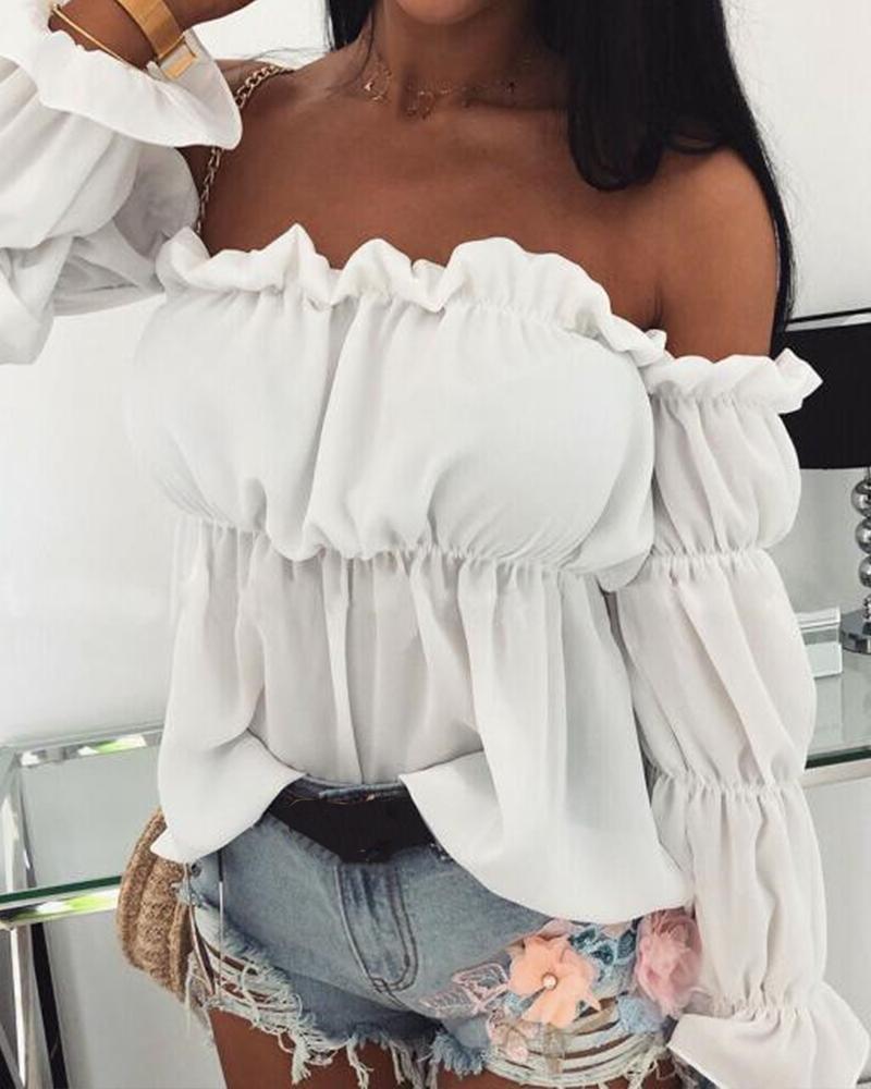 Off Shoulder Ruffle Tiered Top-yoyobikini