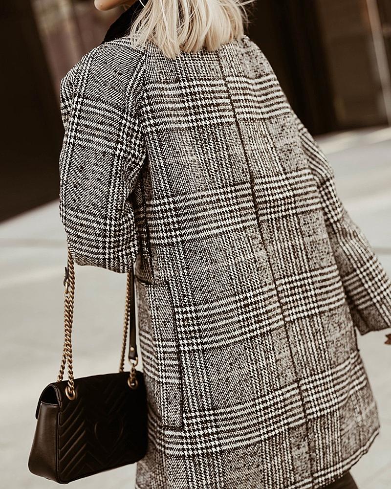 Plaid Sherpa Lined Open Front Dual Pocket Coat-yoyobikini
