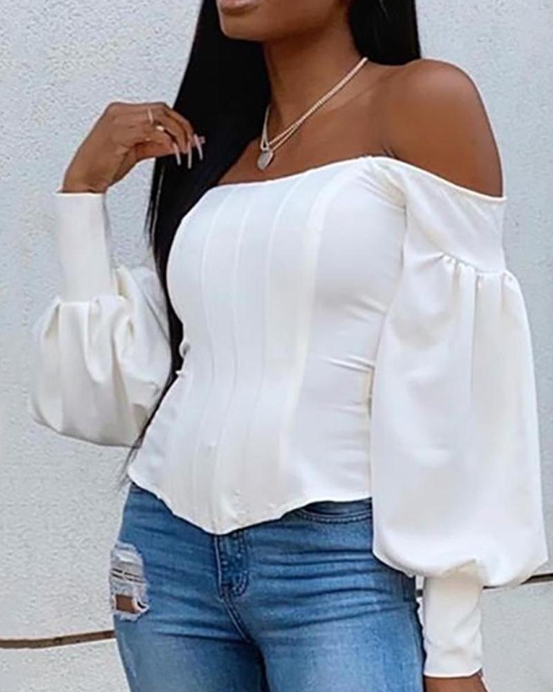 Off Shoulder Ballon Sleeve Top-yoyobikini