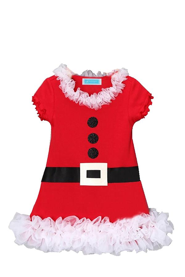 Fancy Kids Short Sleeve Dress Fur Christmas Santa Claus Costume Red-yoyobikini