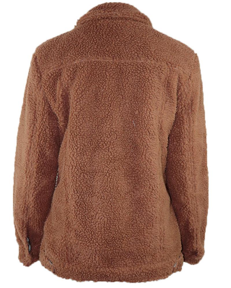 Faux Fur Flap Pocket Button Up Coat-yoyobikini