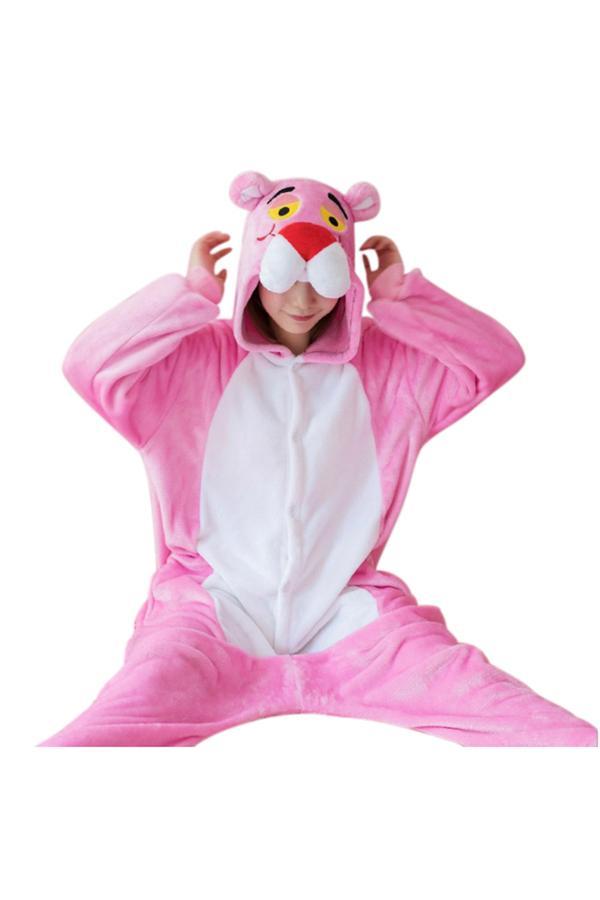 Cute Flannel Pajamas Halloween Pink Panther Jumpsuit Costume-yoyobikini