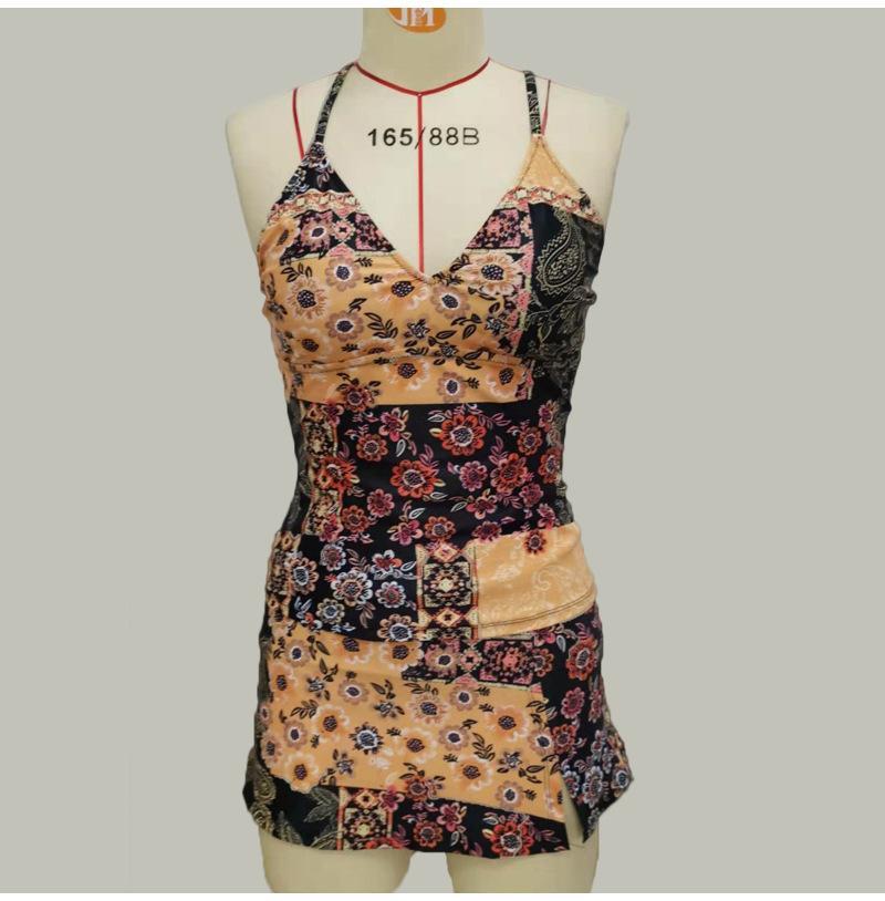 Floral Strappy Adjustable Straps Cross Back Mid Waisted Tankini Set-yoyobikini