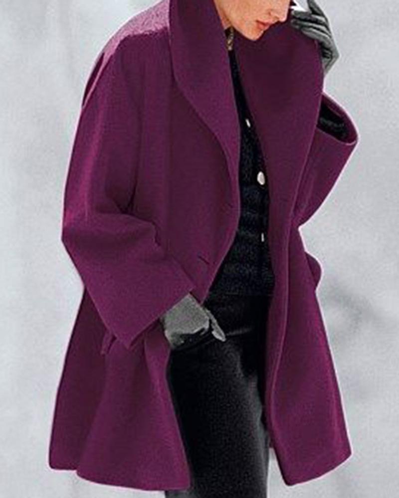 Solid Button Detail Shawl Collar Coat-yoyobikini