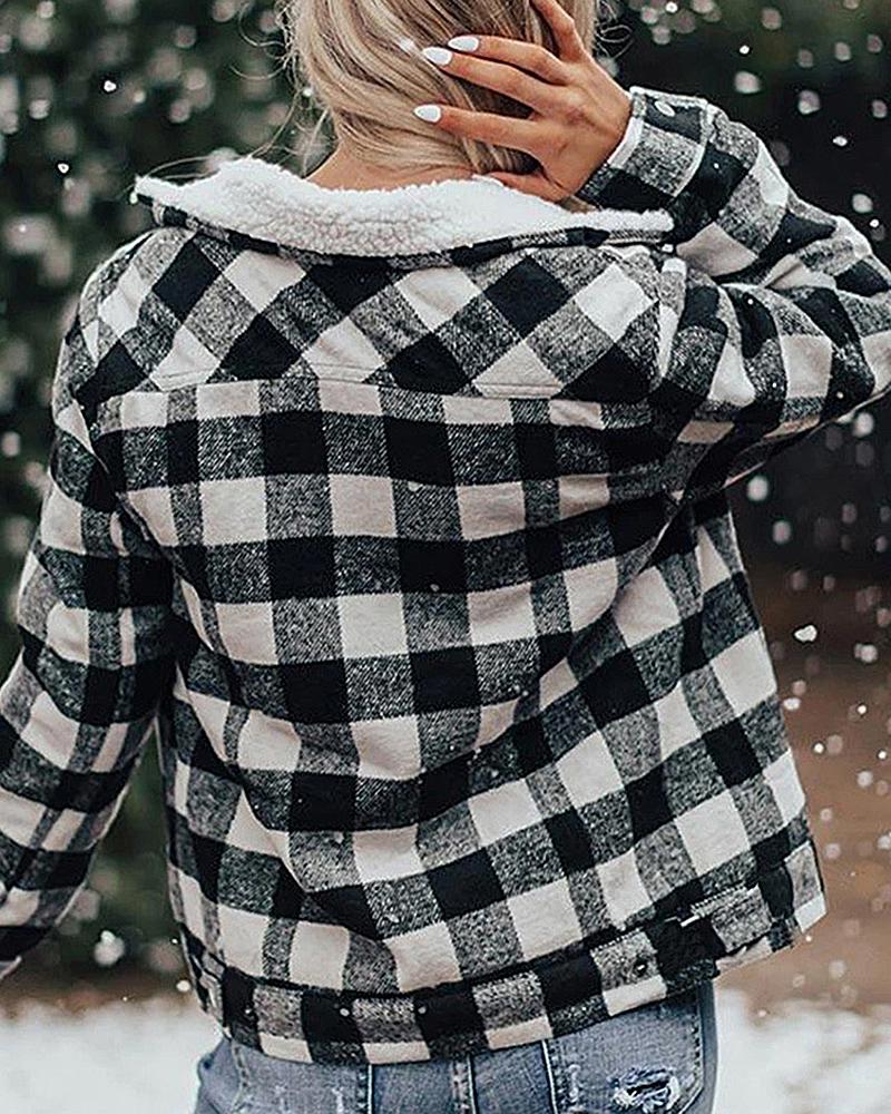 Thermal Lined Plaid Button Up Flap Pocket Coat-yoyobikini