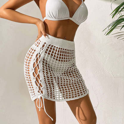 Boho High Waist Crochet Knit Brazilian Beach Cover Up Mini Skirt