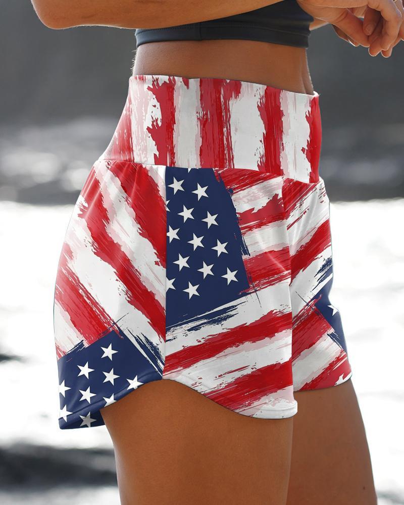 Independence Day Patterns Print Loose Slit Shorts-yoyobikini