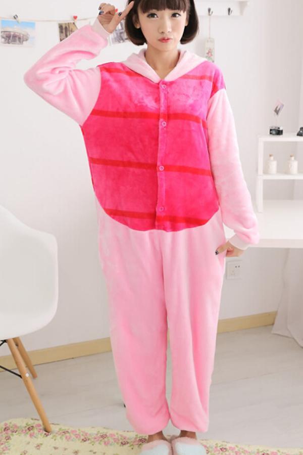 Pink Cute Ladies Comfortable Flannel Pajamas Piglet Jumpsuit Costume-yoyobikini