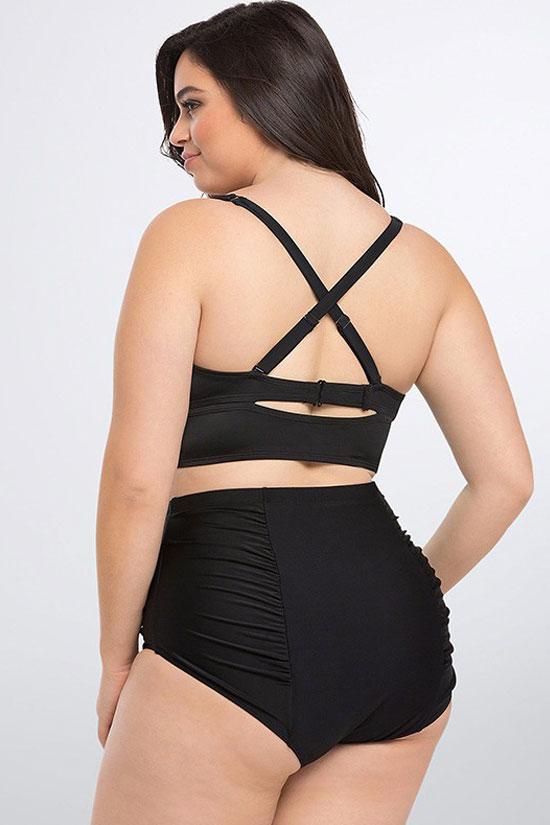 Plus Size Ruched Front Push Up High Waisted Bikini Swimsuit - Two Piece Set-yoyobikini