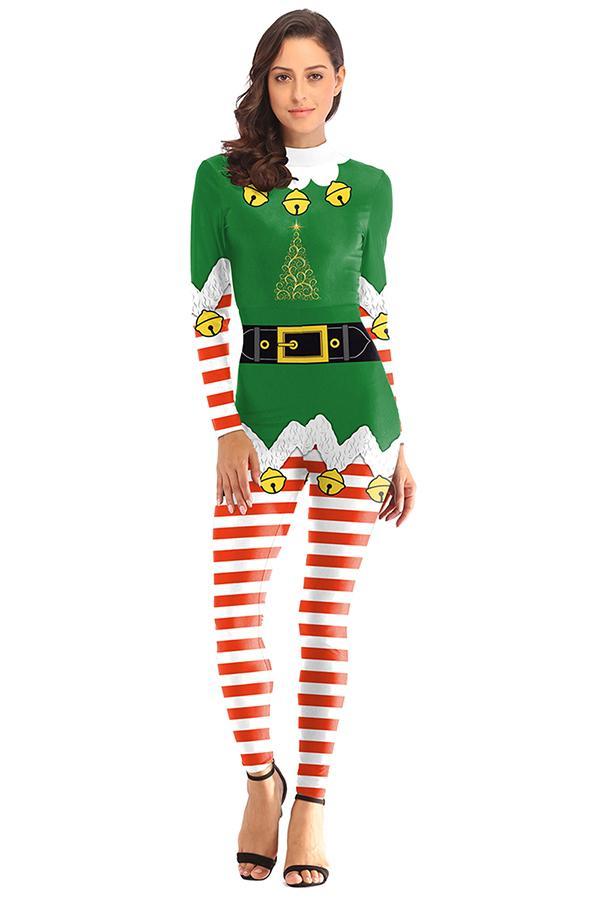 Fancy Adult Christmas Santa Bodysuit Costume Green-yoyobikini