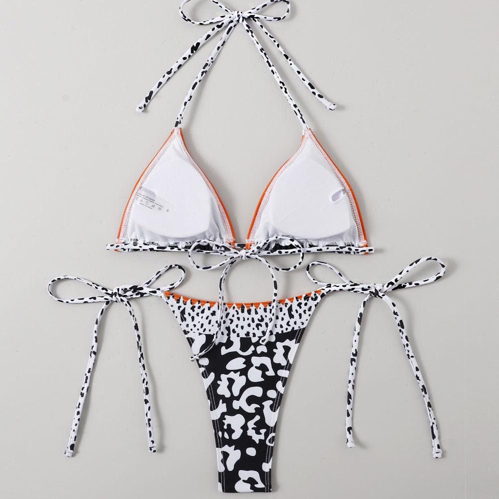 Contrast Leopard Print String Slide Triangle Brazilian Two Piece Bikini Swimsuit-yoyobikini