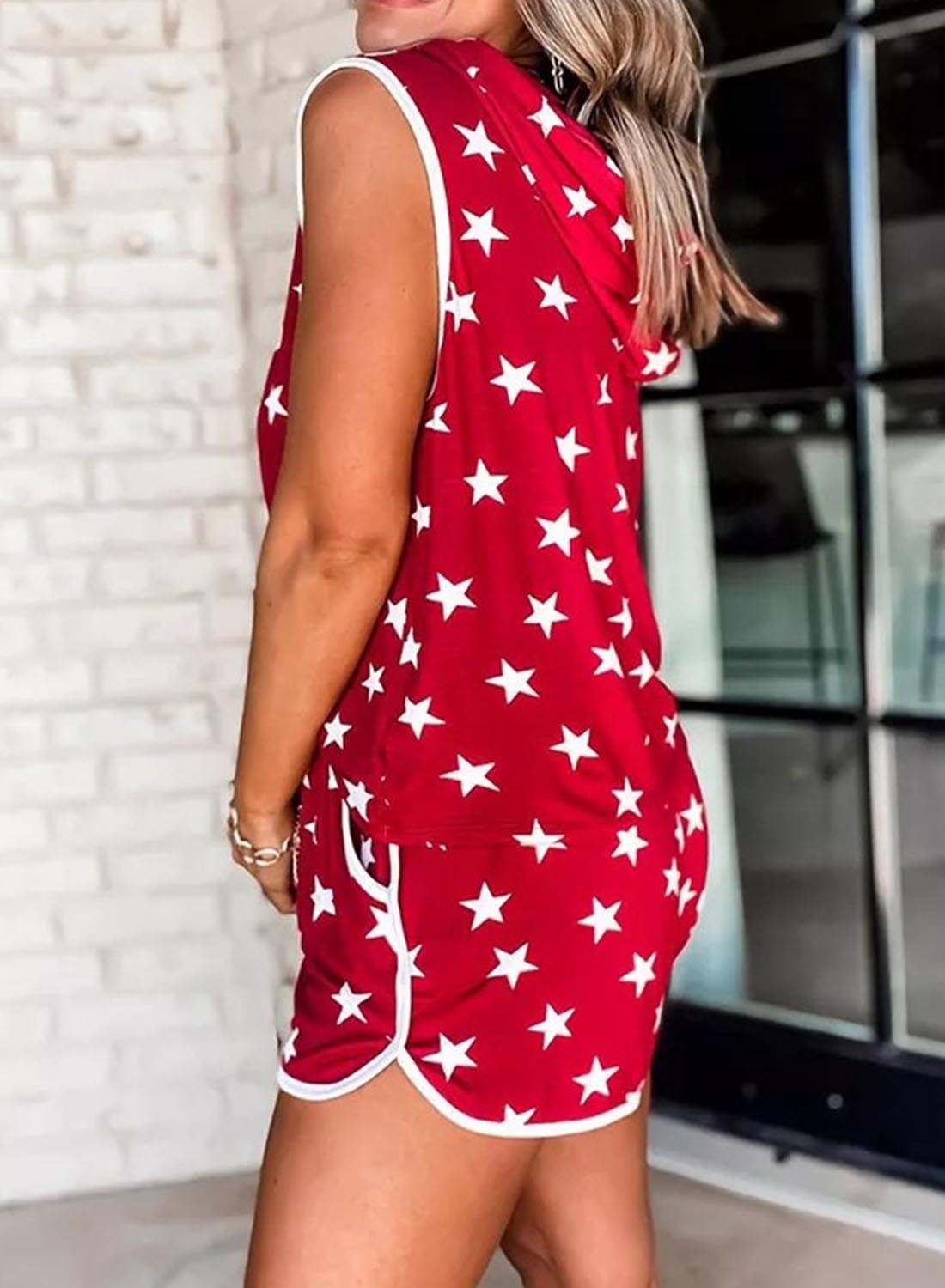 Two Piece Lounge Sets USA Flag Star Print Tank & Shorts 2 Piece Set-yoyobikini