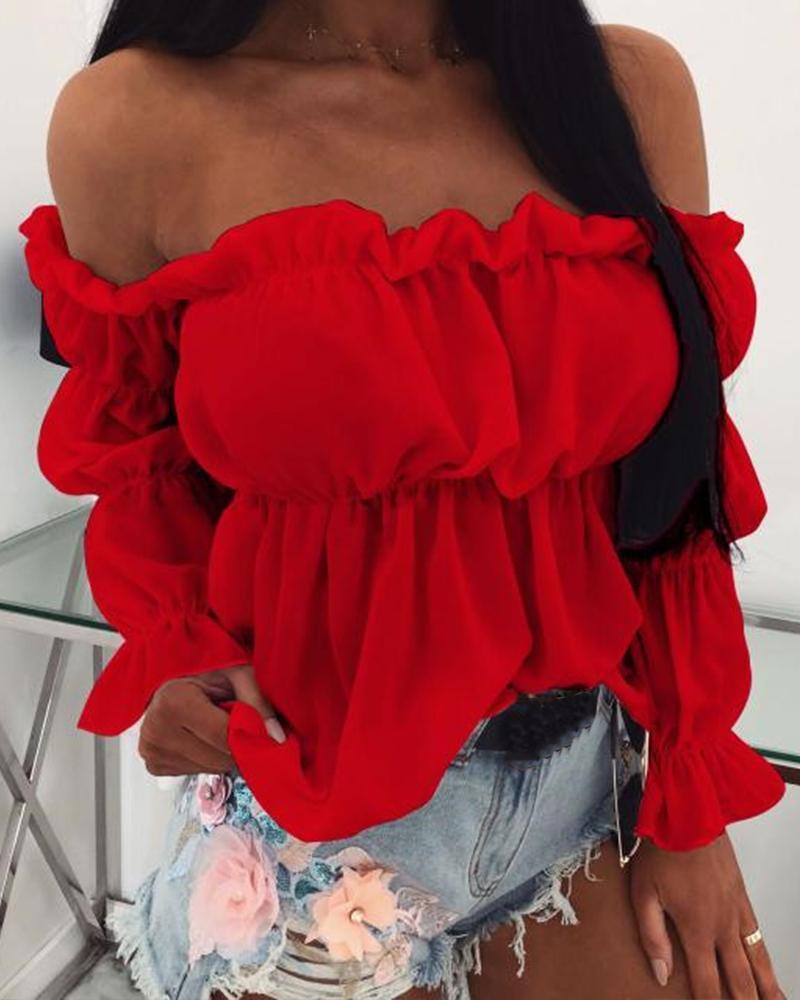 Off Shoulder Ruffle Tiered Top-yoyobikini