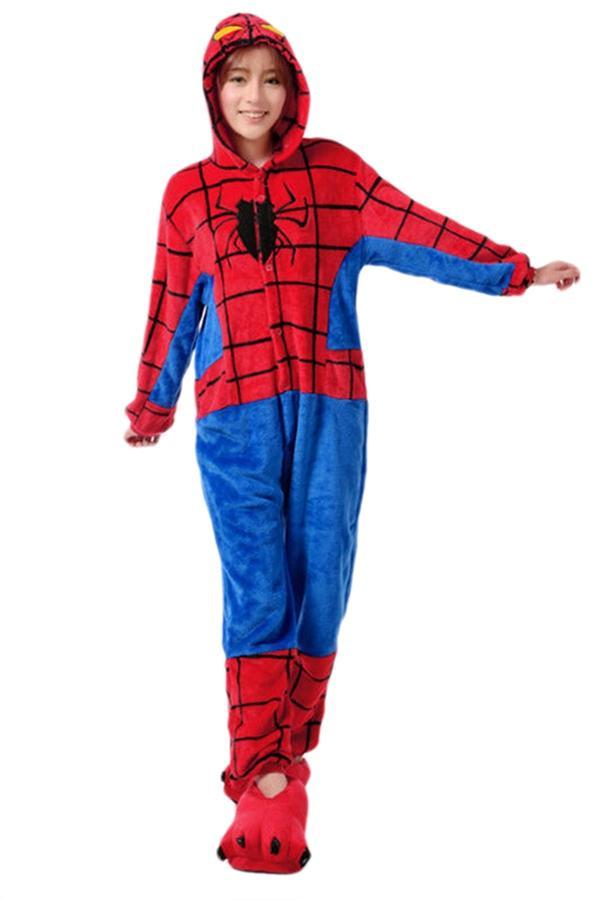 Red Fashion Womens Pajamas Flannel Spiderman Halloween Jumpsuit Costume