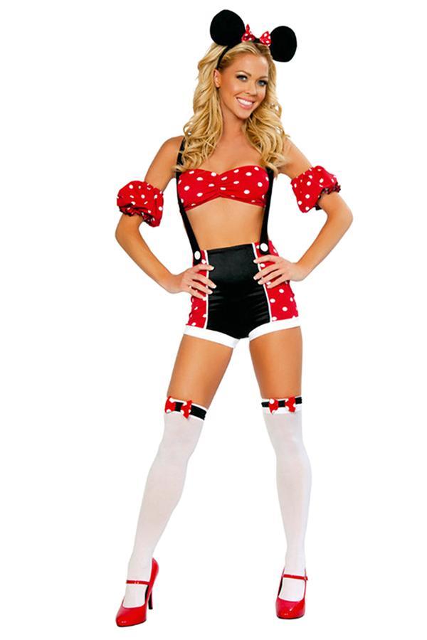 Sexy Polka Dot Halloween Mouse Minnie Costume Red