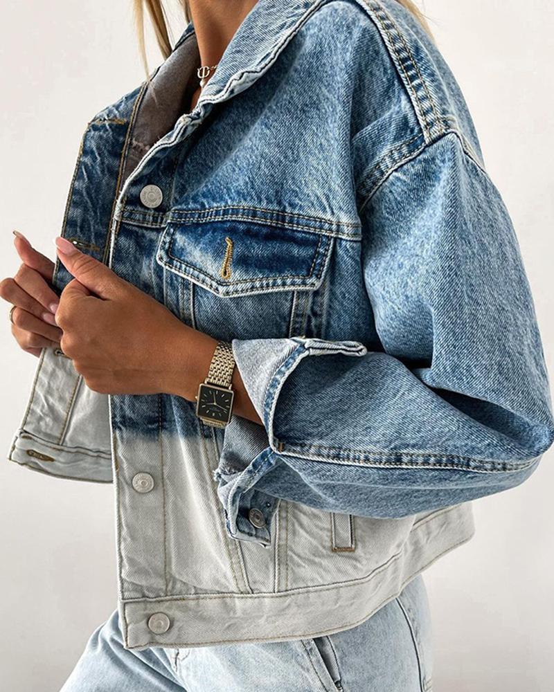 Two Tone Button Front Flap Pocket Denim Jacket-yoyobikini