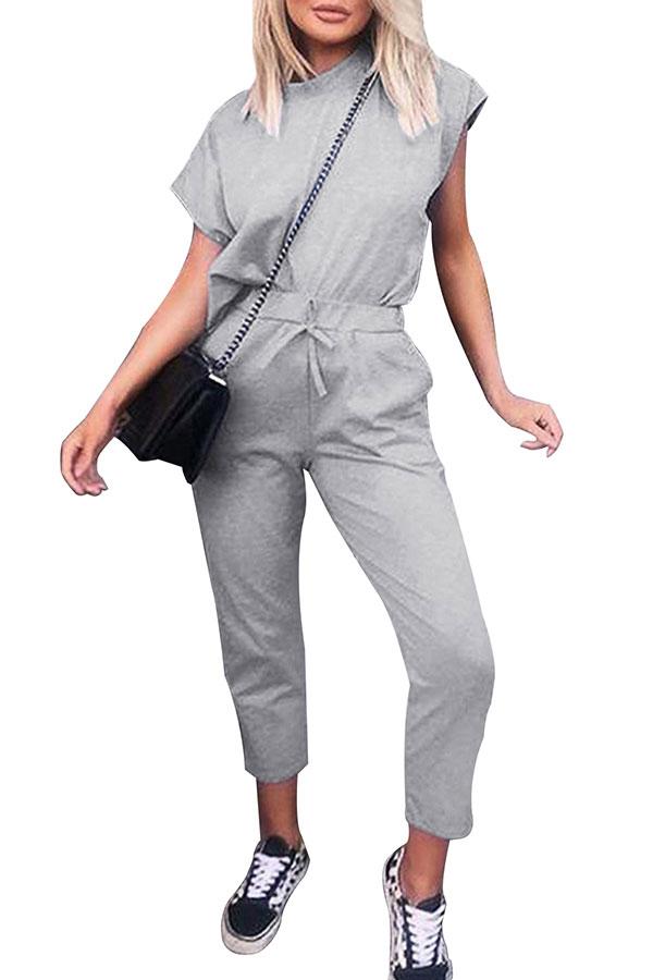 Solid Short Sleeve Tee Pocket Capri Sports Set-yoyobikini